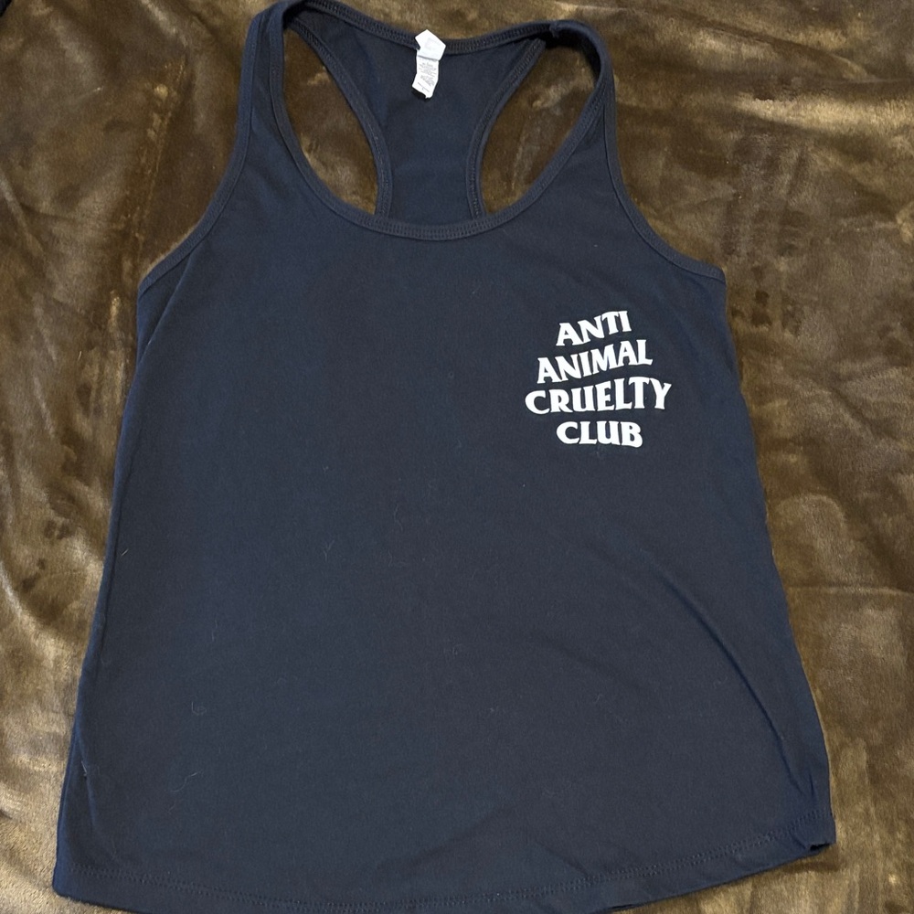 Anti Animal Cruelty Club Black Racer Back Tank Top size LARGE vegan vegetarian
